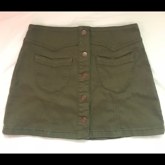 khaki green denim skirt